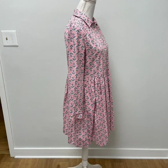 J Crew Printed Collared Mini Shirt Dress Womens 2 Coquette Teacher Girly Easter - Picture 8 of 14